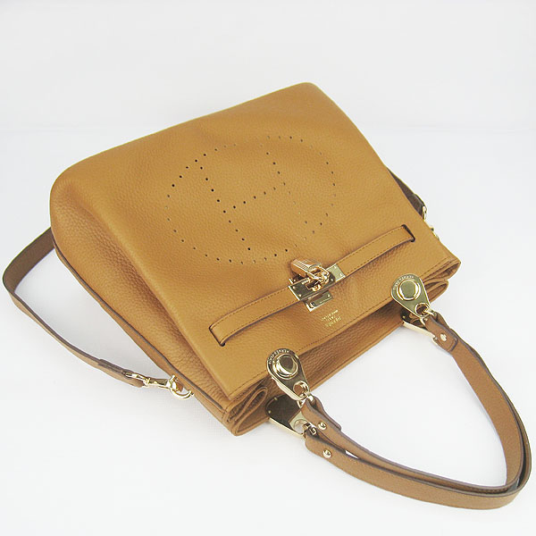 Replica Hermes New Arrival Double-duty leather handbag Light Coffee 60668 - Click Image to Close